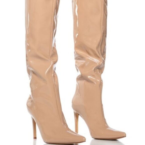 AZALEA WANG " SHAMELESS SHINE " NUDE PATENT BOOT(BRAND NEW !!!!!!! - Picture 1 of 7